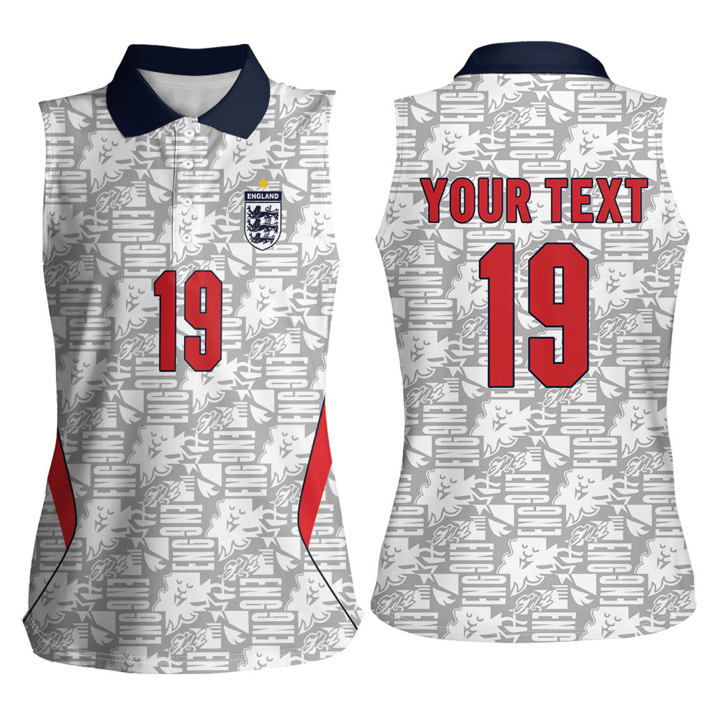 Custom World Football 2026 England Women Sleeveless Polo Shirt Three Lions Monogram White Glory
