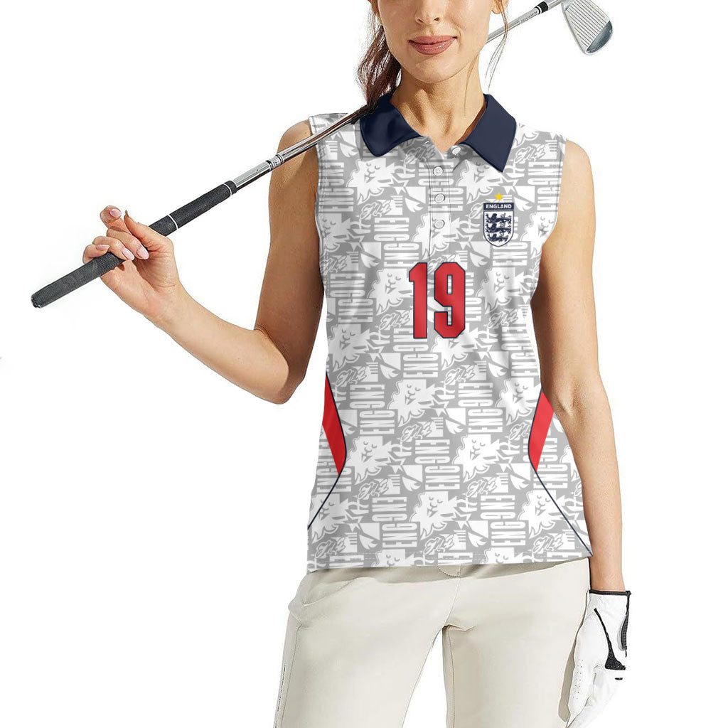 Custom World Football 2026 England Women Sleeveless Polo Shirt Three Lions Monogram White Glory