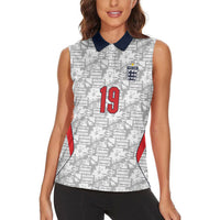 Custom World Football 2026 England Women Sleeveless Polo Shirt Three Lions Monogram White Glory