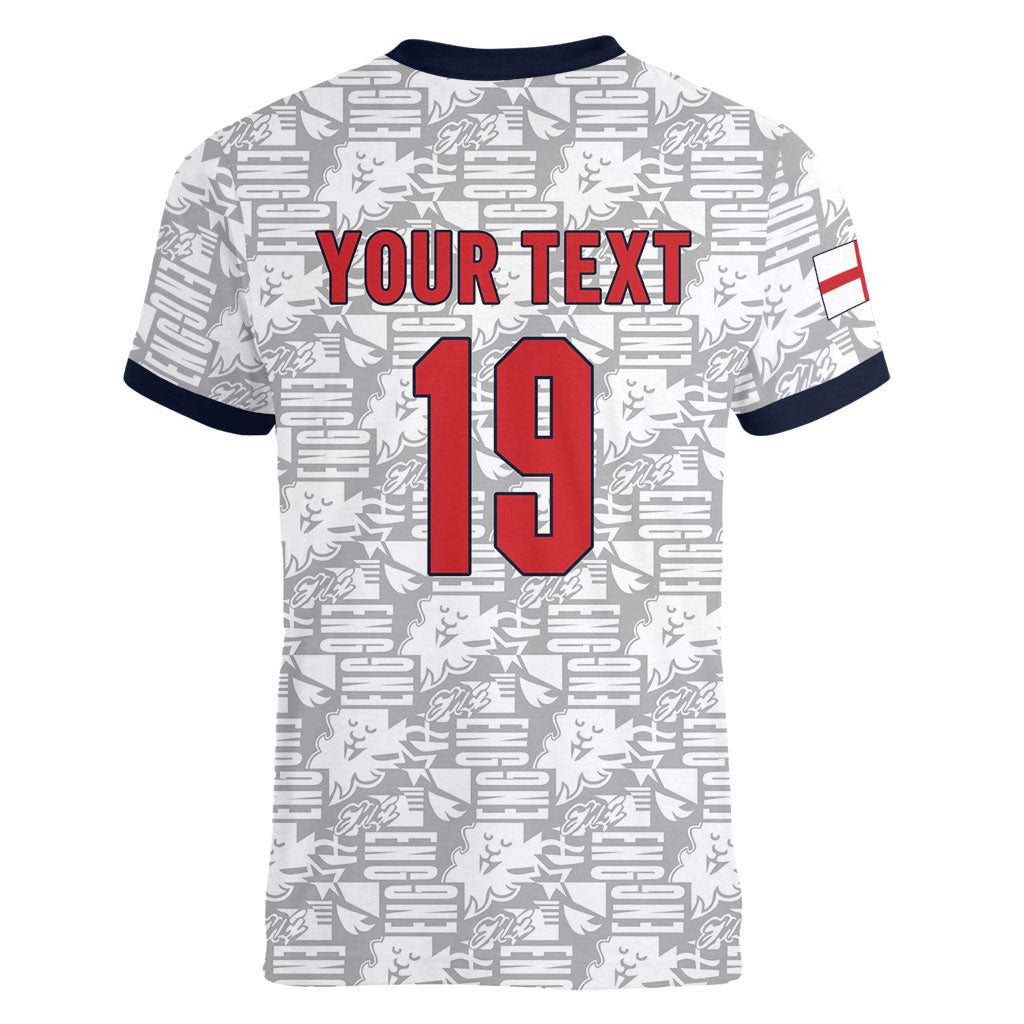 Custom World Football 2026 England Women V-Neck T-Shirt Three Lions Monogram White Glory
