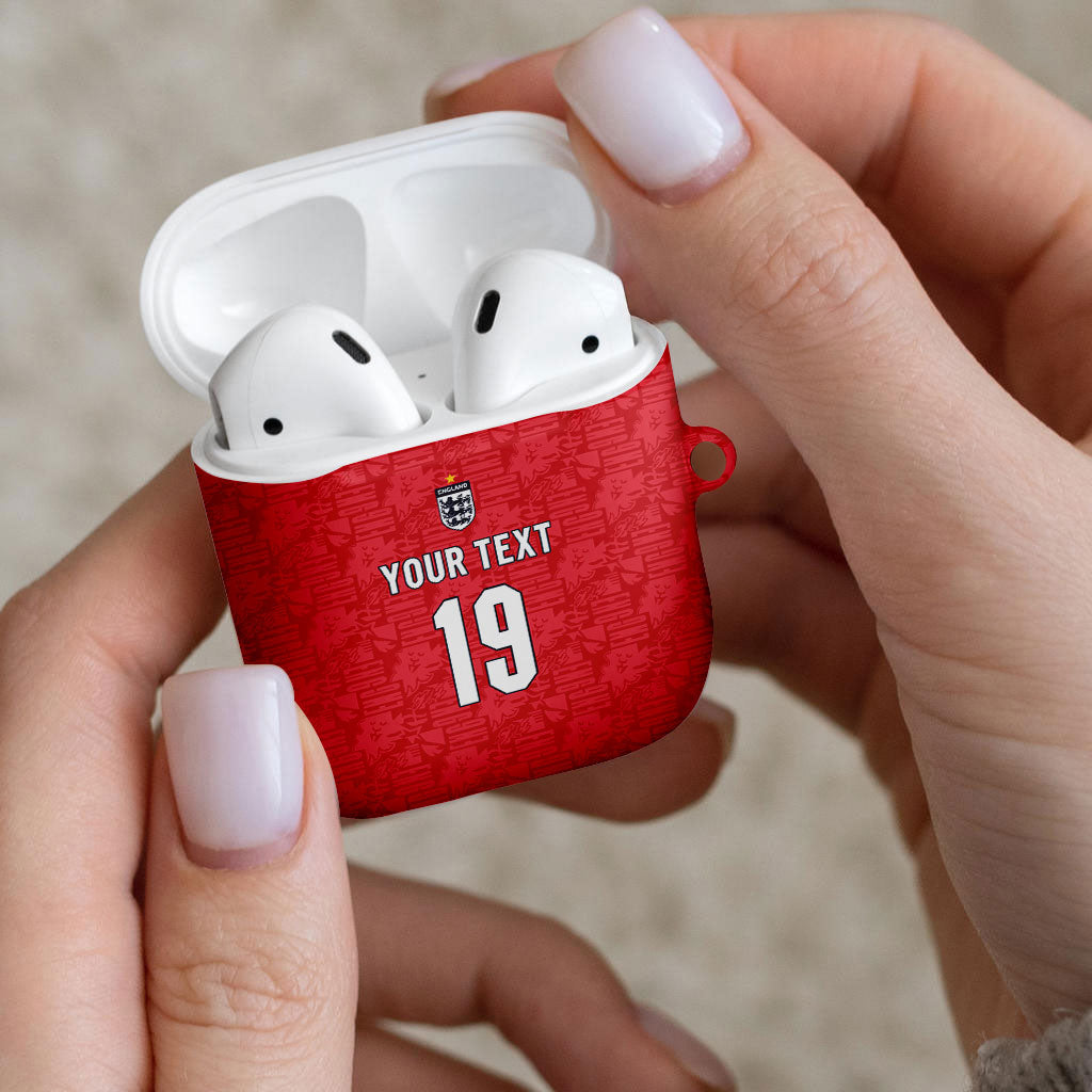 Custom World Football 2026 England AirPods Case Three Lions Monogram Red Glory