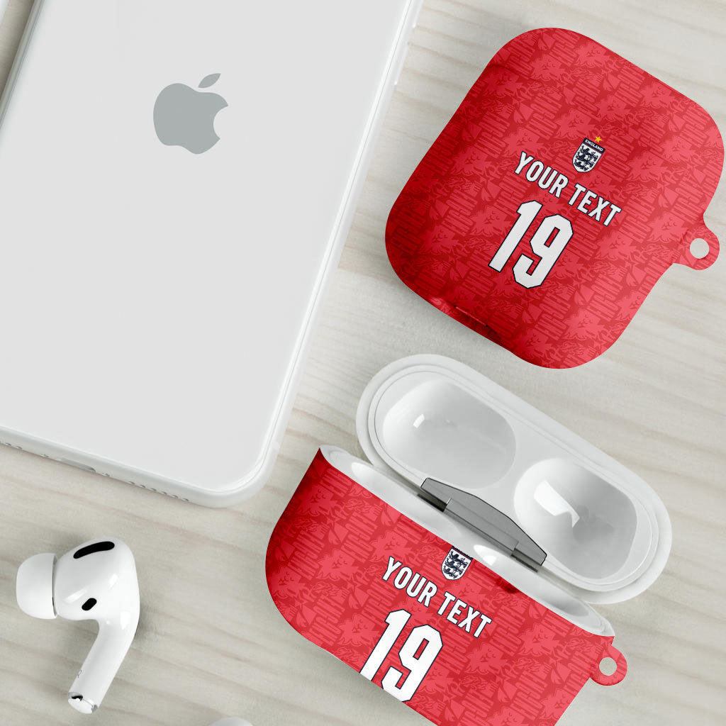 Custom World Football 2026 England AirPods Case Three Lions Monogram Red Glory