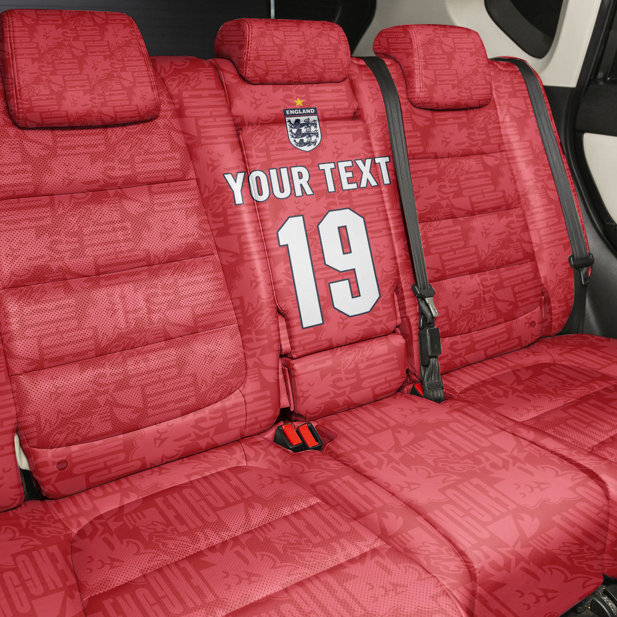 Custom World Football 2026 England Back Car Seat Cover Three Lions Monogram Red Glory