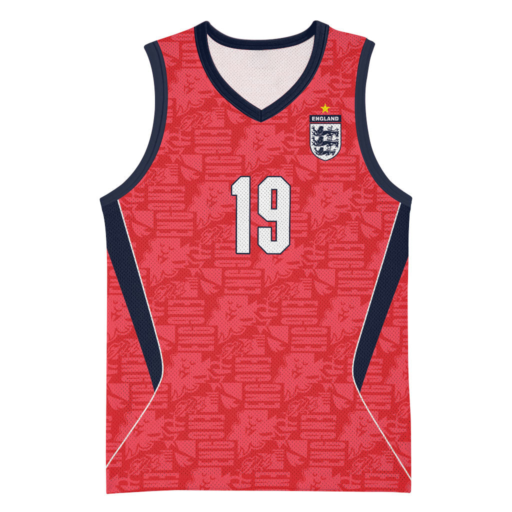 Custom World Football 2026 England Basketball Jersey Three Lions Monogram Red Glory
