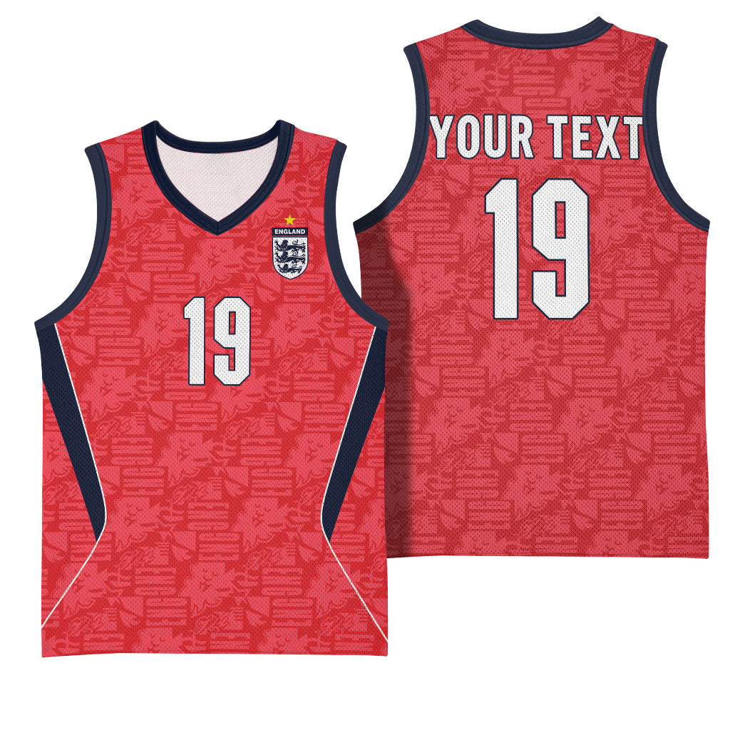 Custom World Football 2026 England Basketball Jersey Three Lions Monogram Red Glory