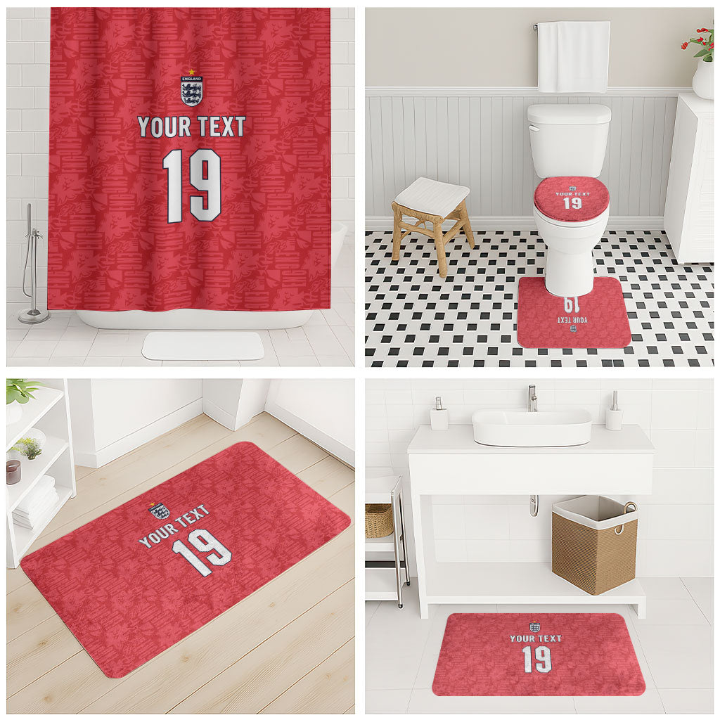 Custom World Football 2026 England Bathroom Set Three Lions Monogram Red Glory