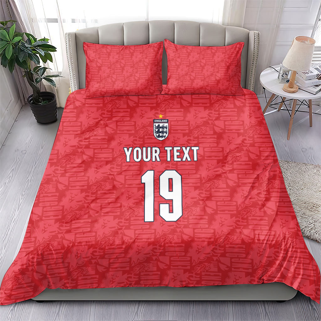 Custom World Football 2026 England Bedding Set Three Lions Monogram Red Glory