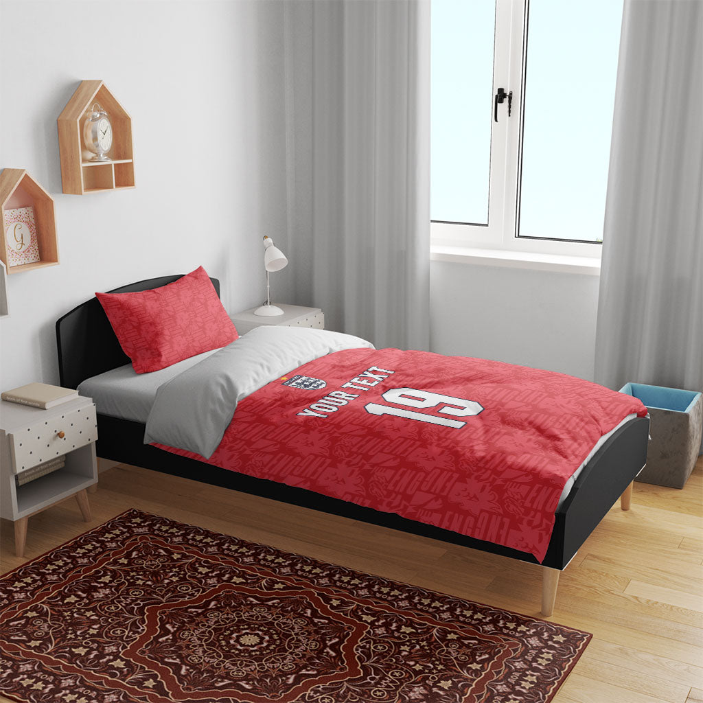 Custom World Football 2026 England Bedding Set Three Lions Monogram Red Glory