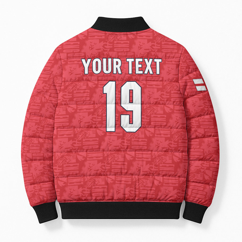 Custom World Football 2026 England Bomber Puffer Jacket Three Lions Monogram Red Glory