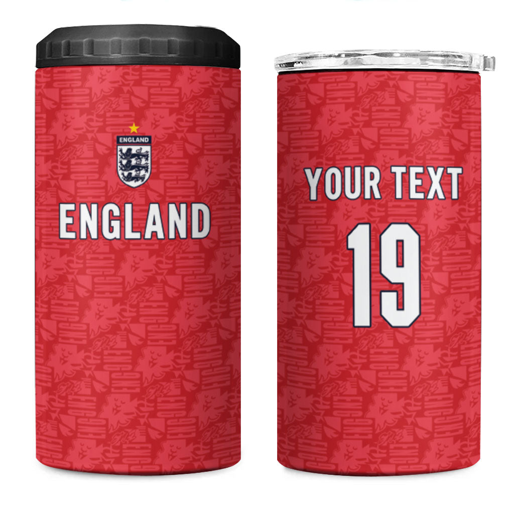 Custom World Football 2026 England 4 in 1 Can Cooler Tumbler Three Lions Monogram Red Glory