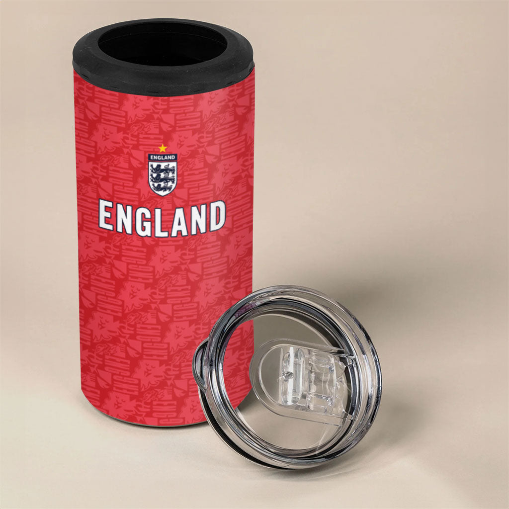 Custom World Football 2026 England 4 in 1 Can Cooler Tumbler Three Lions Monogram Red Glory