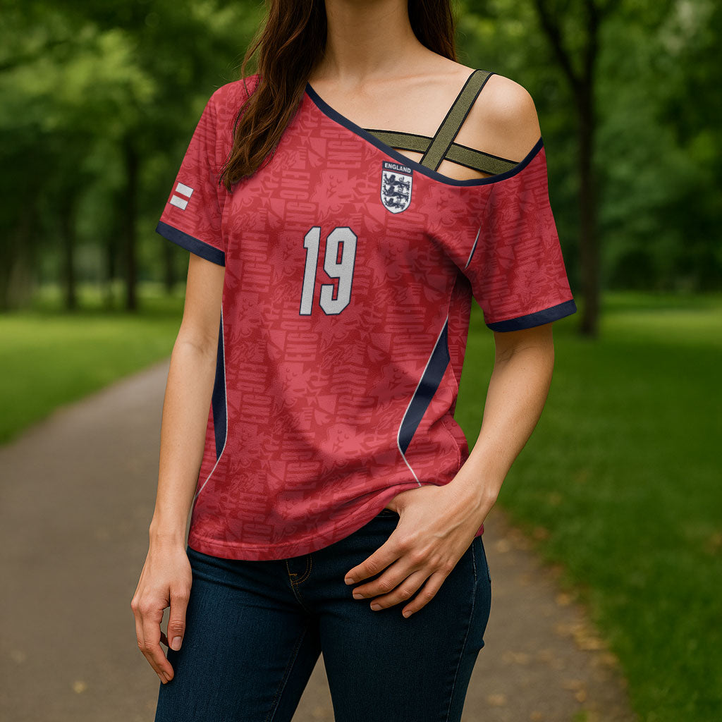 Custom World Football 2026 England Cross Shoulder Shirt Three Lions Monogram Red Glory