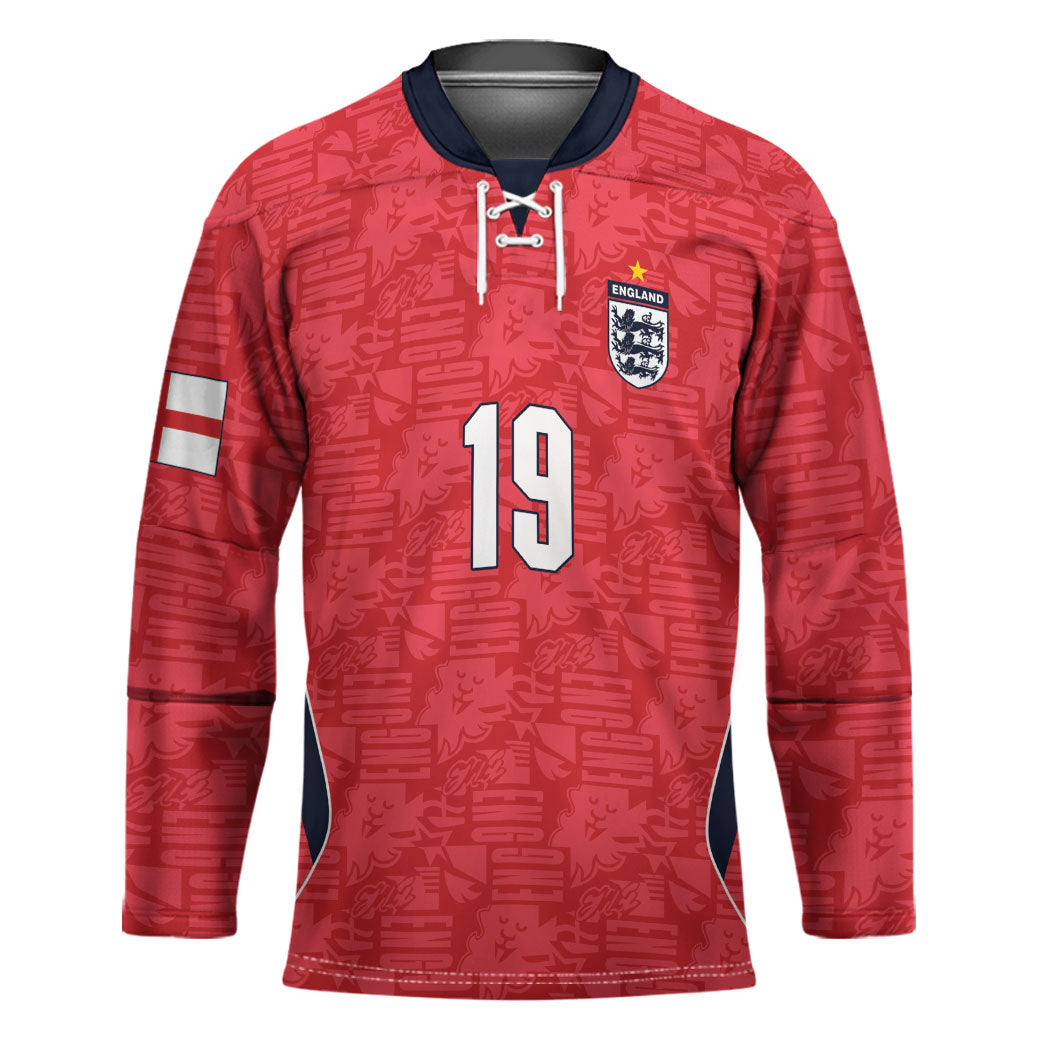 Custom World Football 2026 England Hockey Jersey Three Lions Monogram Red Glory
