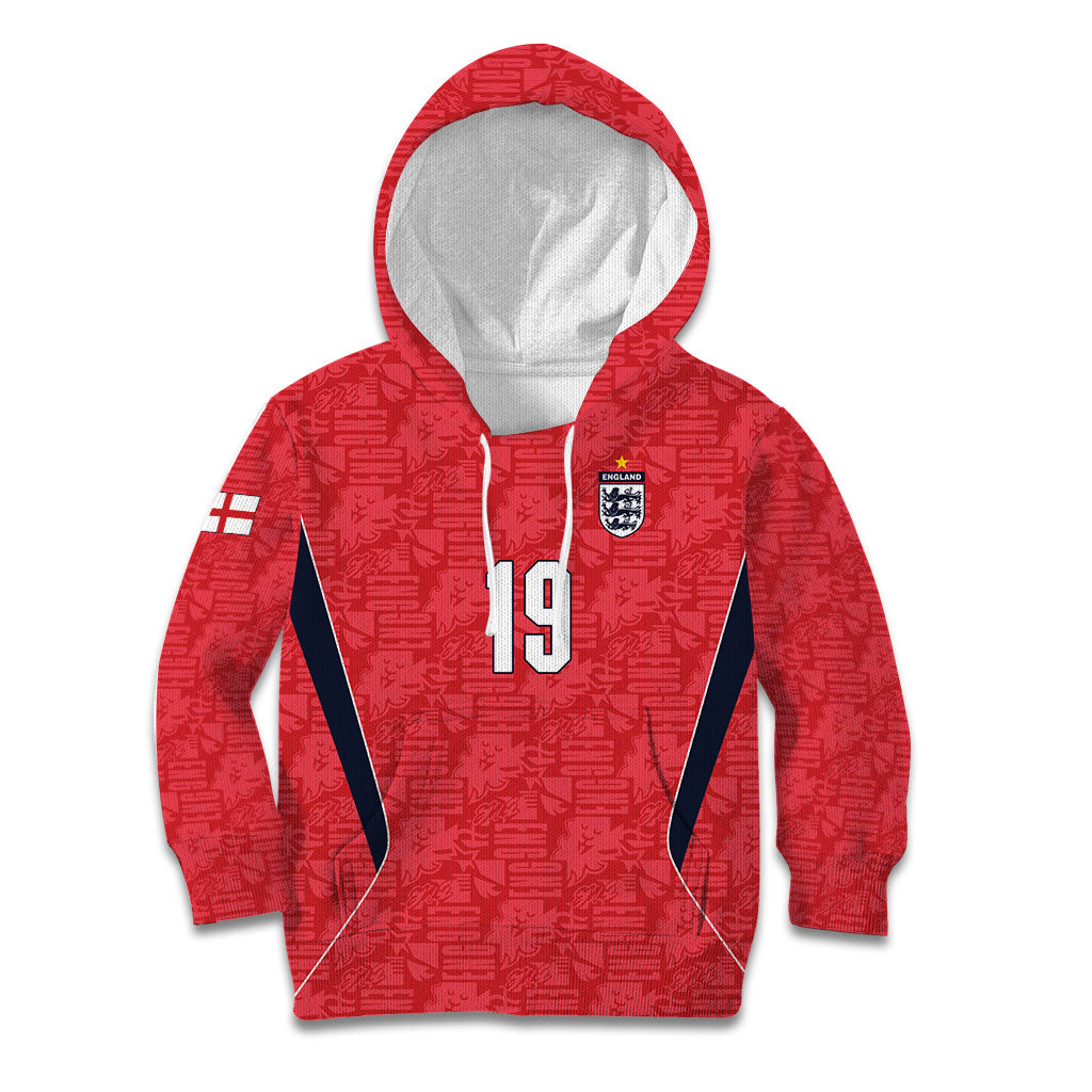 Custom World Football 2026 England Kid Hoodie Three Lions Monogram Red Glory