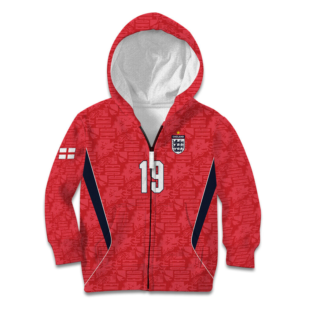 Custom World Football 2026 England Kid Hoodie Three Lions Monogram Red Glory