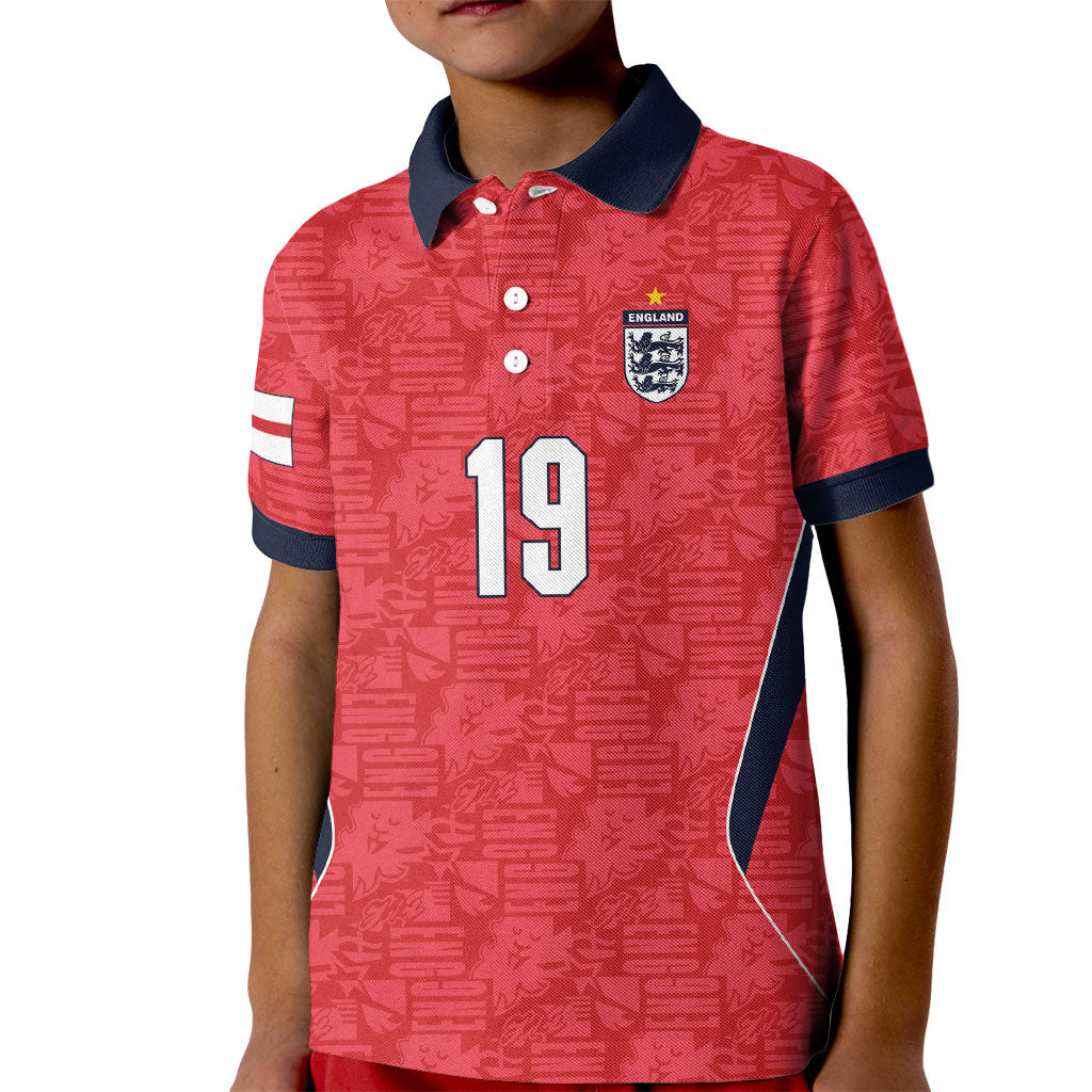 Custom World Football 2026 England Kid Polo Shirt Three Lions Monogram Red Glory