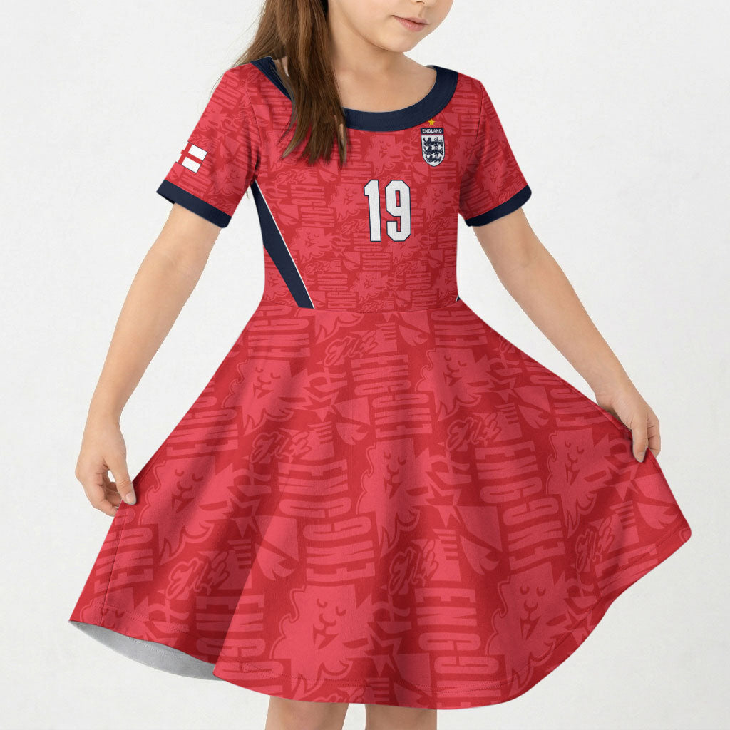 Custom World Football 2026 England Kid Short Sleeve Dress Three Lions Monogram Red Glory