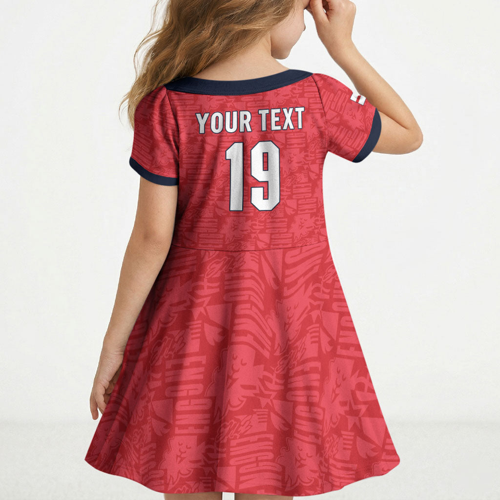 Custom World Football 2026 England Kid Short Sleeve Dress Three Lions Monogram Red Glory