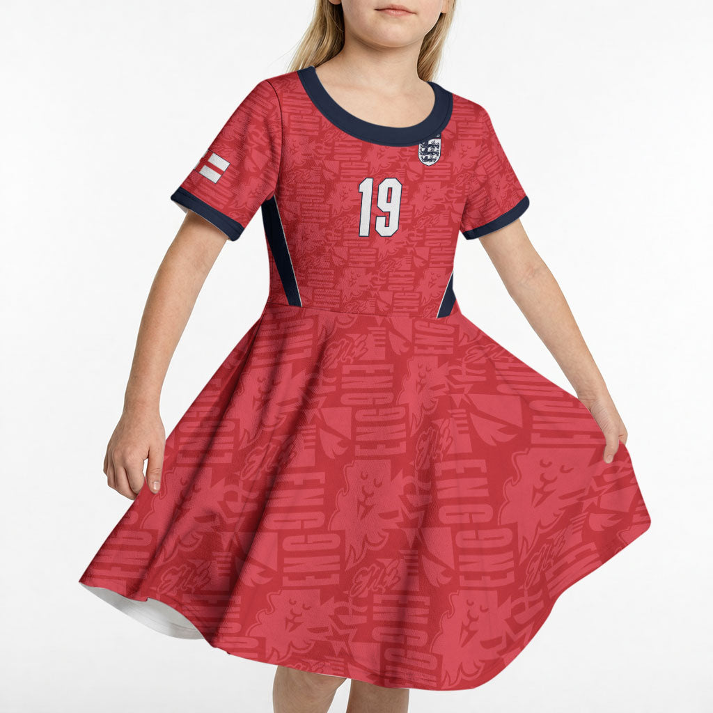 Custom World Football 2026 England Kid Short Sleeve Dress Three Lions Monogram Red Glory