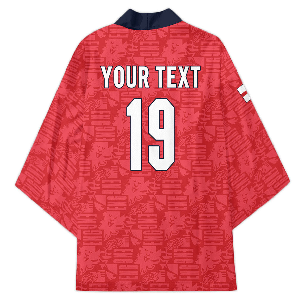Custom World Football 2026 England Kimono Three Lions Monogram Red Glory