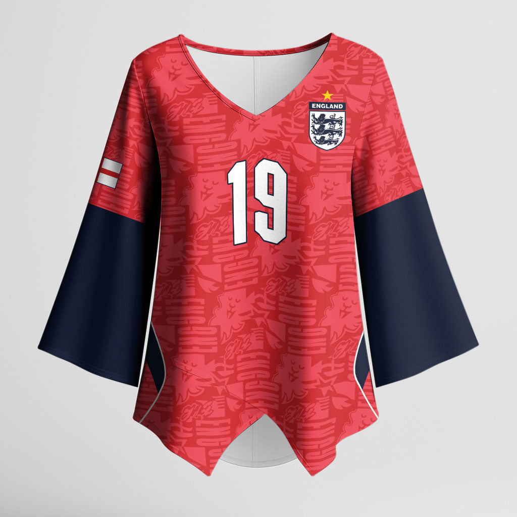 Custom World Football 2026 England Kimono Sleeve Blouse Three Lions Monogram Red Glory