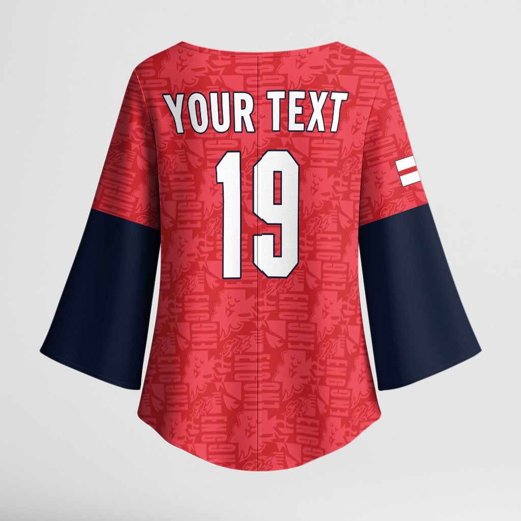 Custom World Football 2026 England Kimono Sleeve Blouse Three Lions Monogram Red Glory