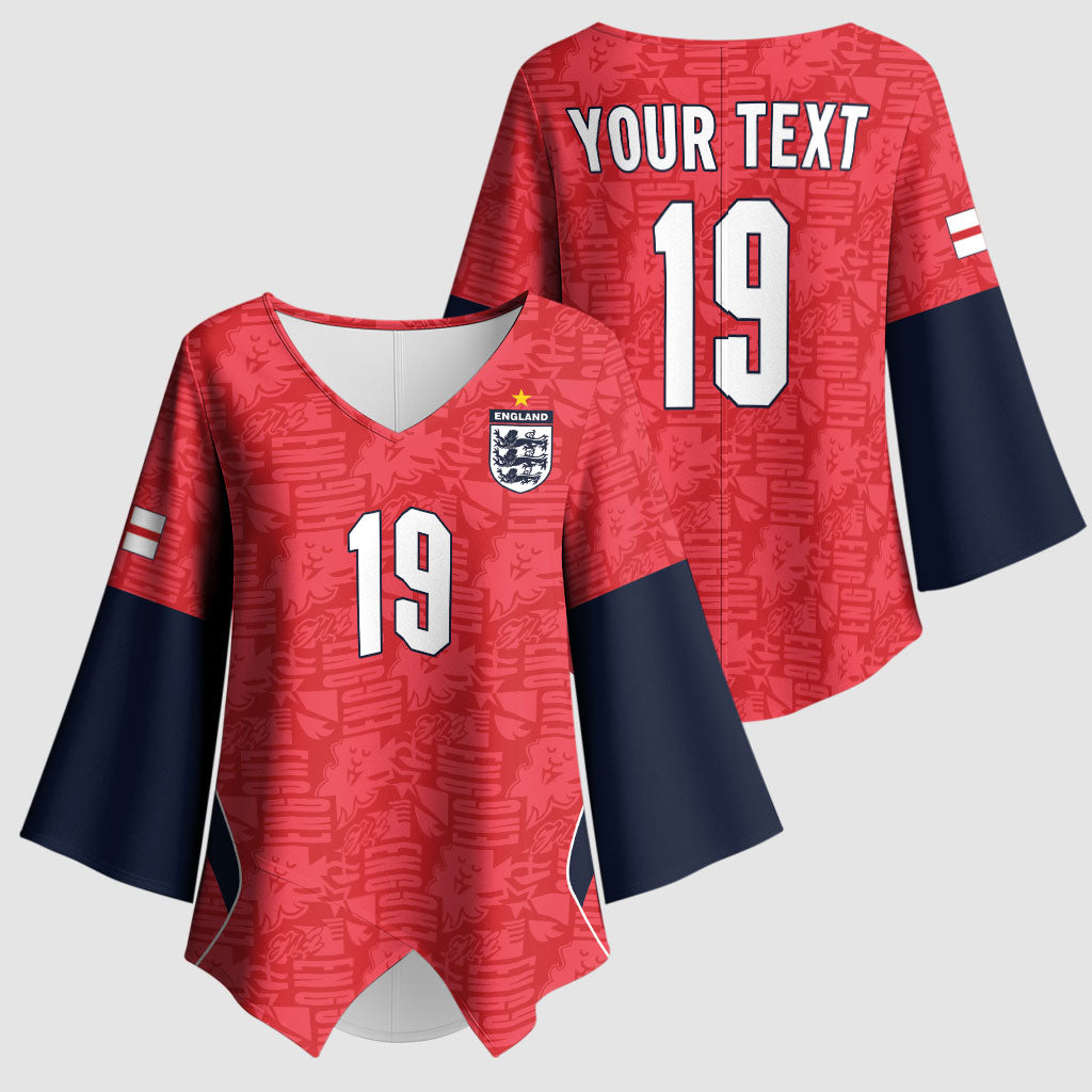 Custom World Football 2026 England Kimono Sleeve Blouse Three Lions Monogram Red Glory
