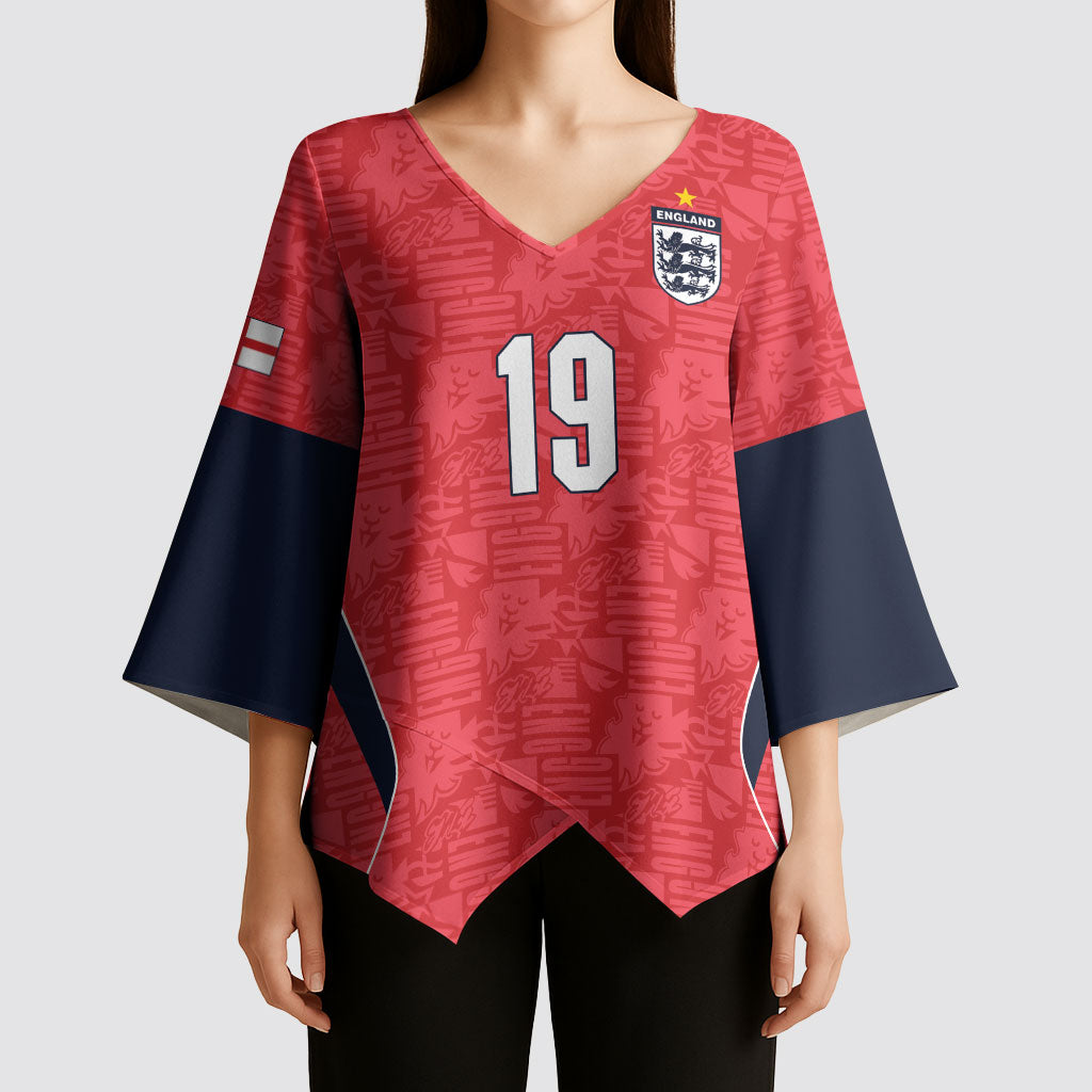Custom World Football 2026 England Kimono Sleeve Blouse Three Lions Monogram Red Glory