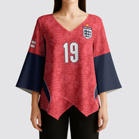 Custom World Football 2026 England Kimono Sleeve Blouse Three Lions Monogram Red Glory