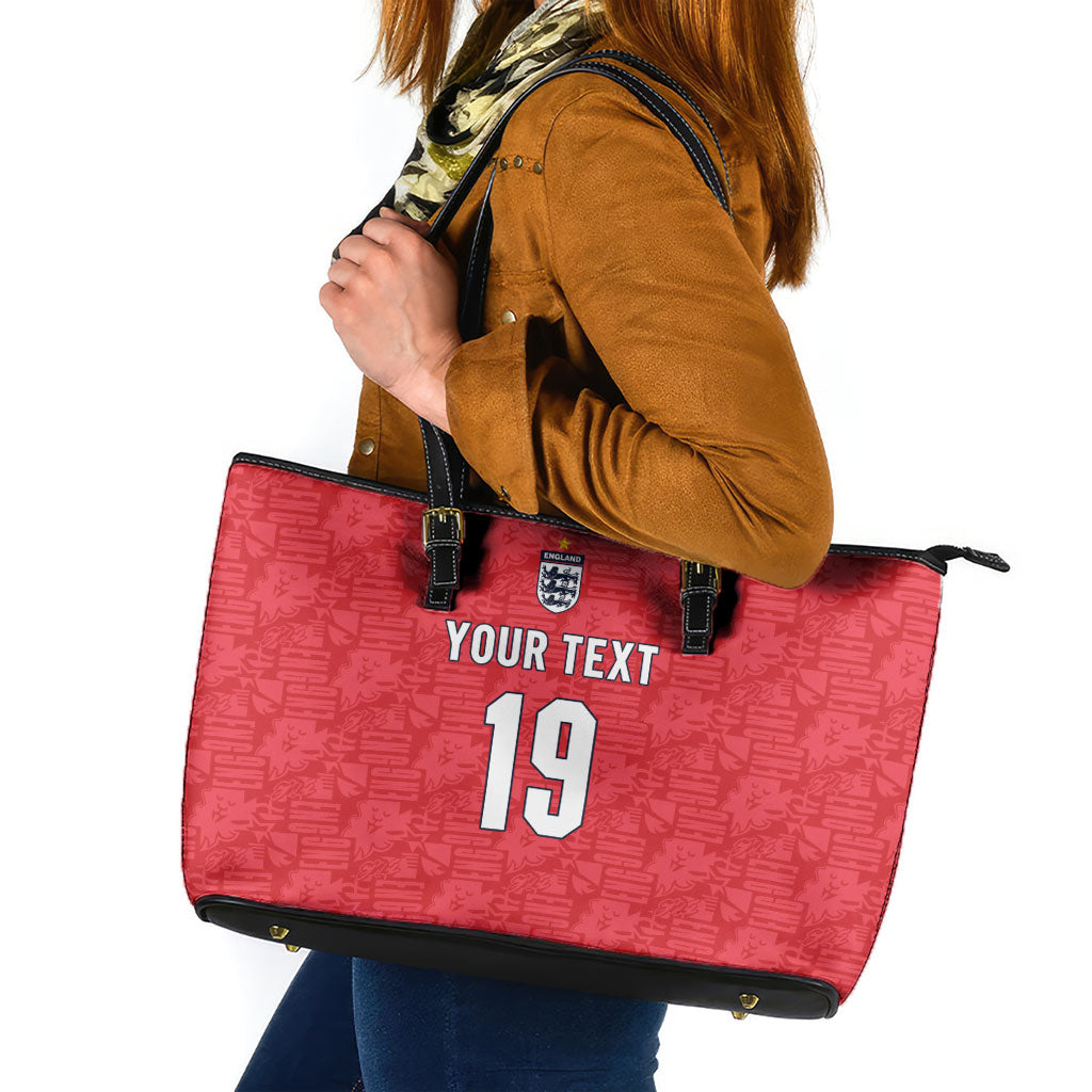 Custom World Football 2026 England Leather Tote Bag Three Lions Monogram Red Glory