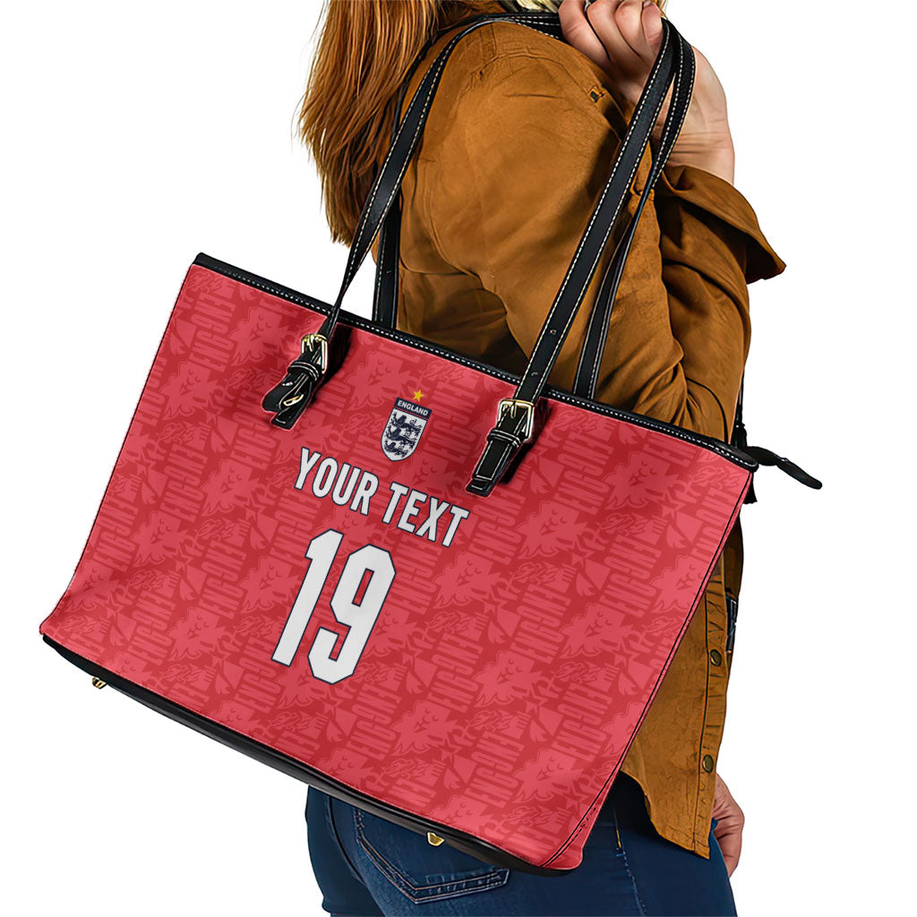 Custom World Football 2026 England Leather Tote Bag Three Lions Monogram Red Glory
