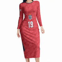 Custom World Football 2026 England Long Sleeve Bodycon Dress Three Lions Monogram Red Glory