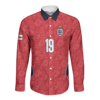Custom World Football 2026 England Long Sleeve Button Shirt Three Lions Monogram Red Glory