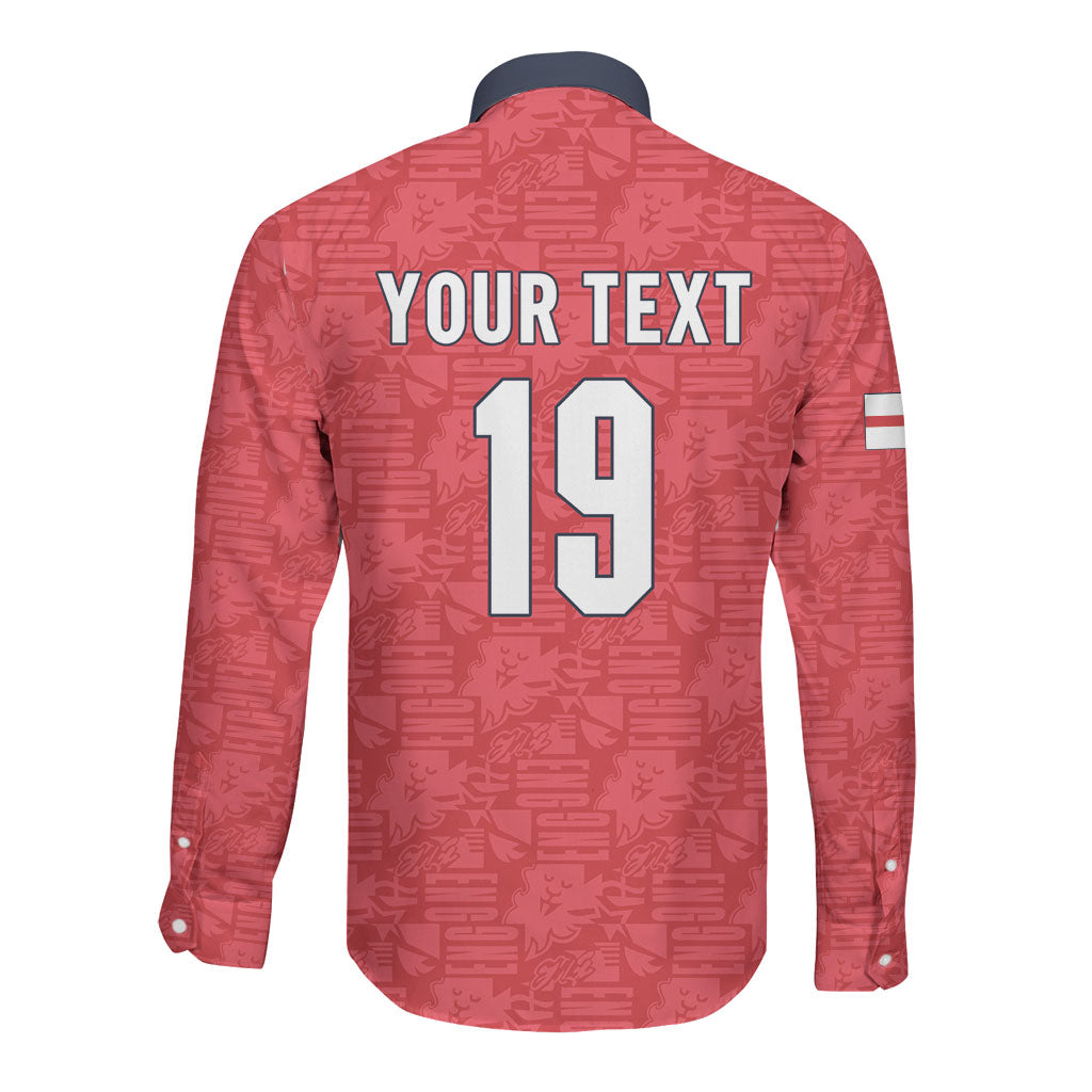 Custom World Football 2026 England Long Sleeve Button Shirt Three Lions Monogram Red Glory