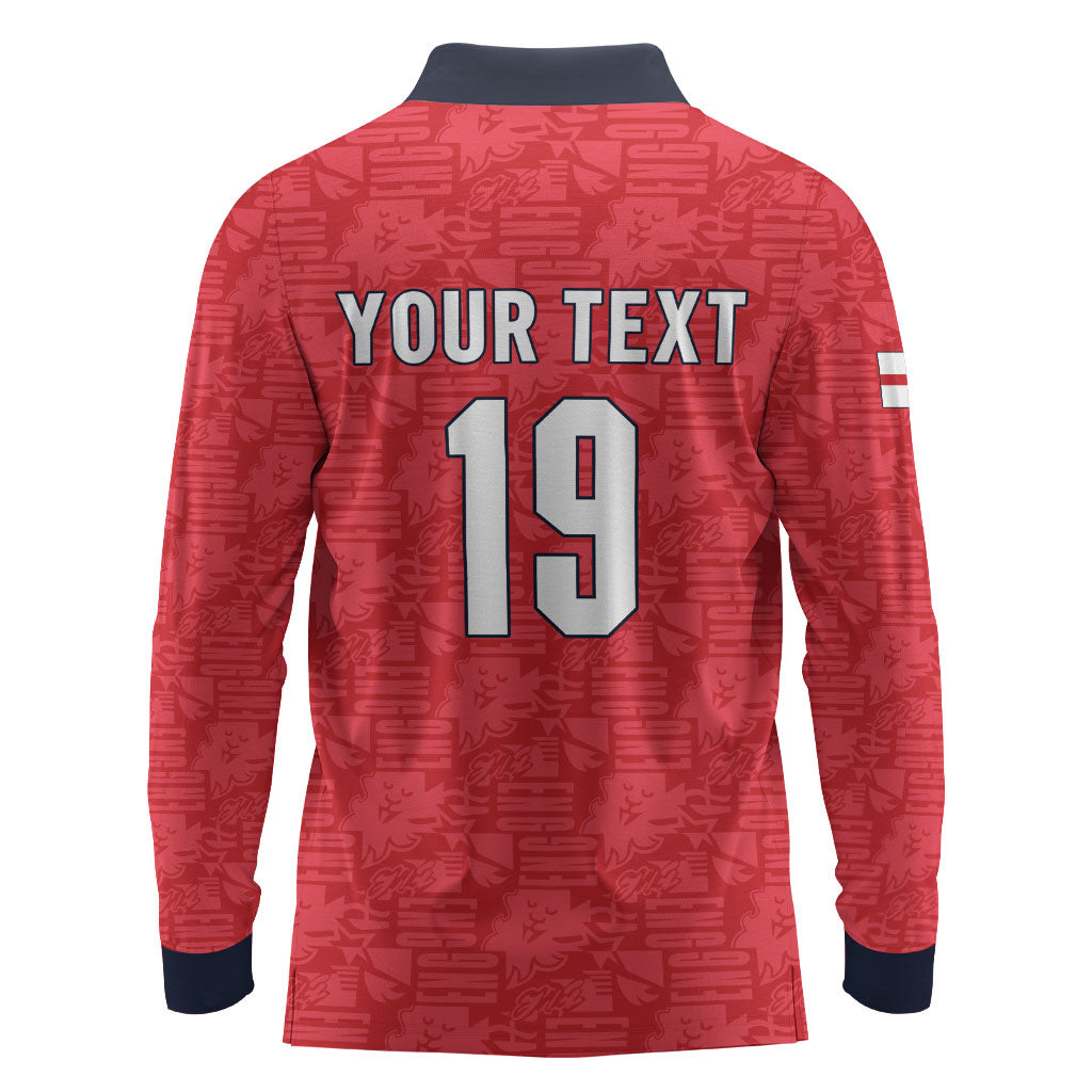 Custom World Football 2026 England Long Sleeve Polo Shirt Three Lions Monogram Red Glory