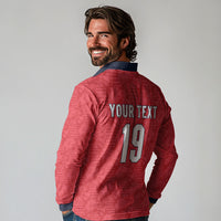Custom World Football 2026 England Long Sleeve Polo Shirt Three Lions Monogram Red Glory