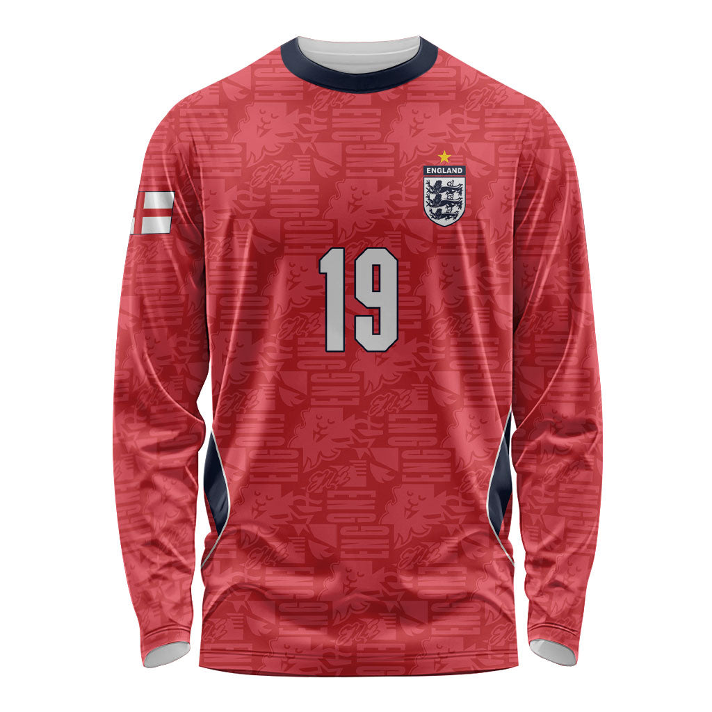 Custom World Football 2026 England Long Sleeve Shirt Three Lions Monogram Red Glory
