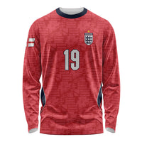 Custom World Football 2026 England Long Sleeve Shirt Three Lions Monogram Red Glory