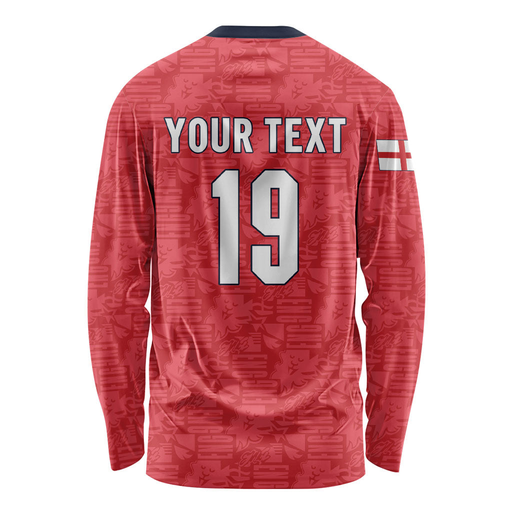 Custom World Football 2026 England Long Sleeve Shirt Three Lions Monogram Red Glory