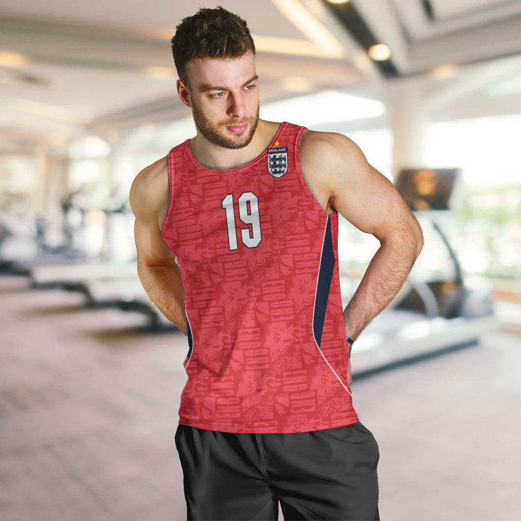 Custom World Football 2026 England Men Tank Top Three Lions Monogram Red Glory