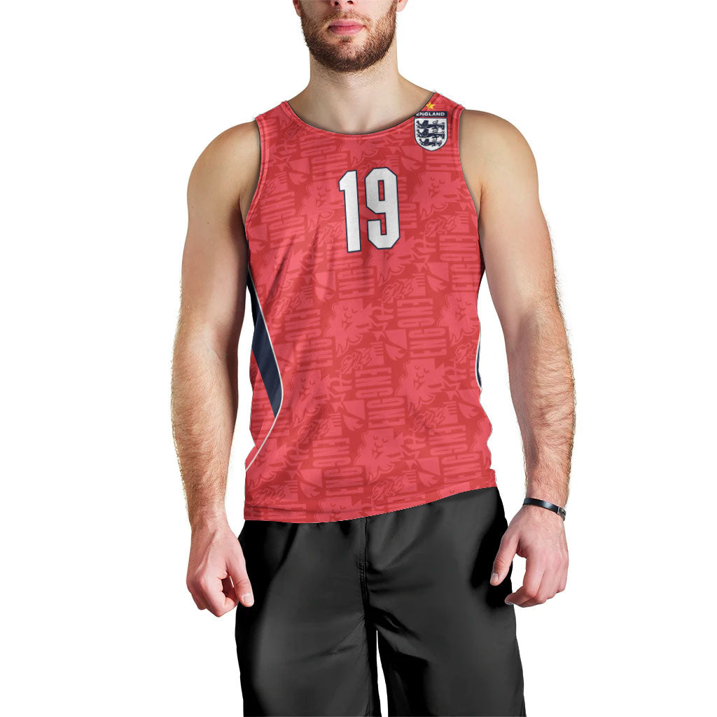 Custom World Football 2026 England Men Tank Top Three Lions Monogram Red Glory