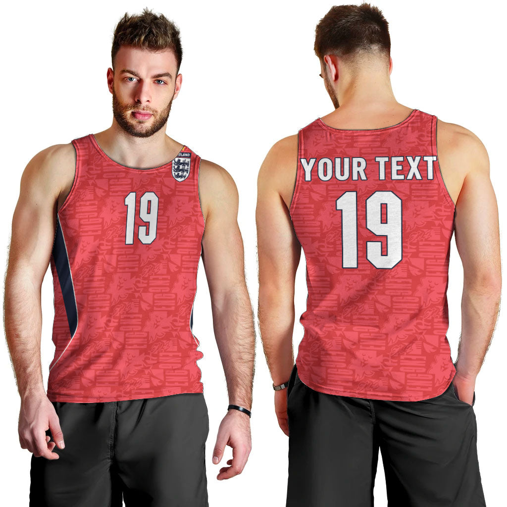Custom World Football 2026 England Men Tank Top Three Lions Monogram Red Glory