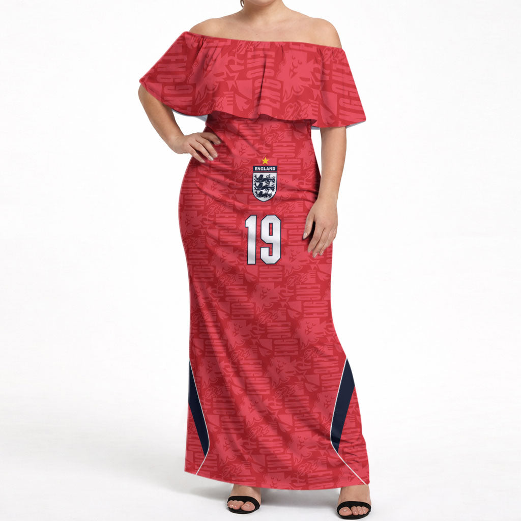Custom World Football 2026 England Off Shoulder Maxi Dress Three Lions Monogram Red Glory