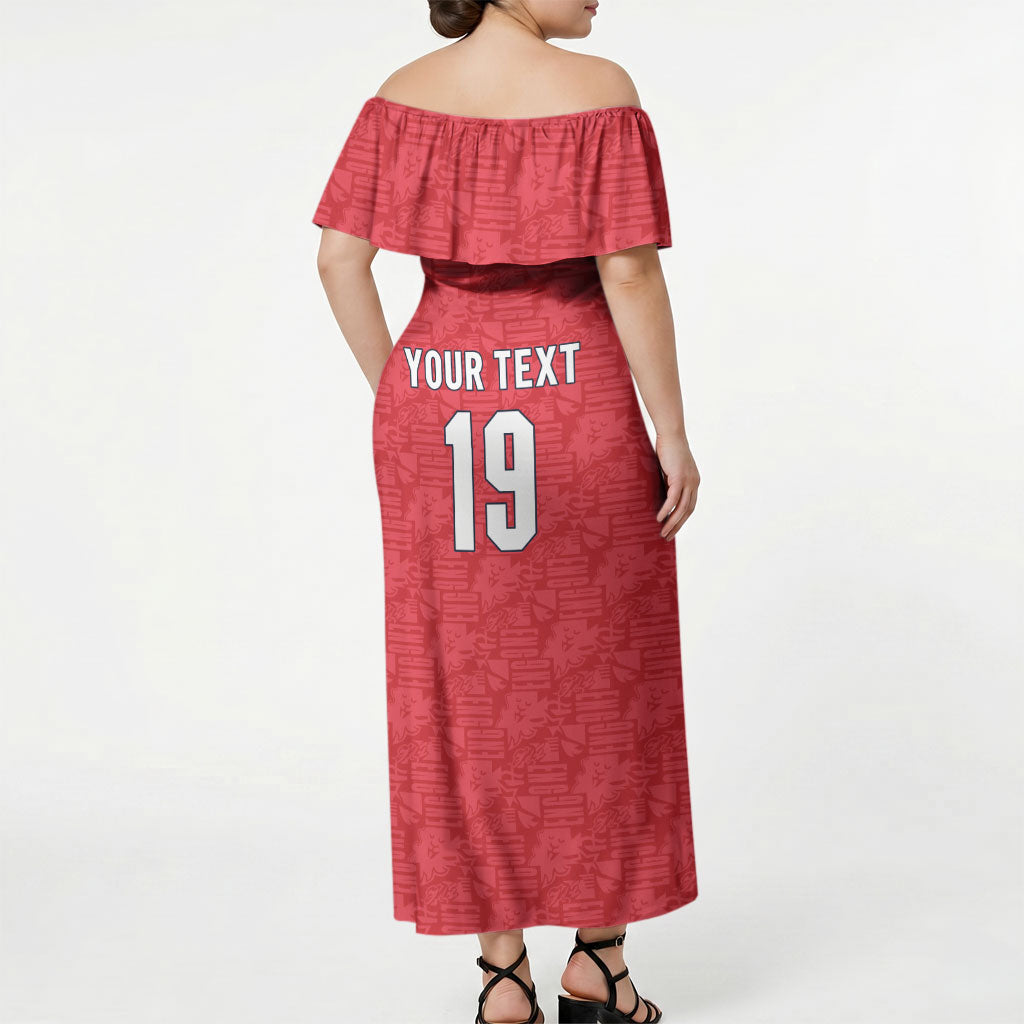 Custom World Football 2026 England Off Shoulder Maxi Dress Three Lions Monogram Red Glory