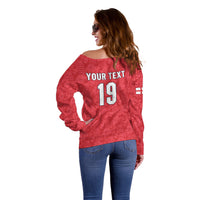 Custom World Football 2026 England Off Shoulder Sweater Three Lions Monogram Red Glory