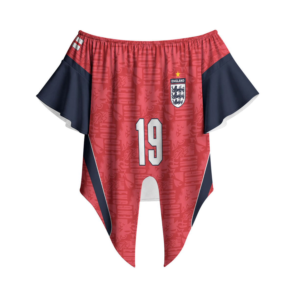Custom World Football 2026 England Off Shoulder Wrap Waist Top Three Lions Monogram Red Glory