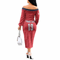 Custom World Football 2026 England Off The Shoulder Long Sleeve Dress Three Lions Monogram Red Glory