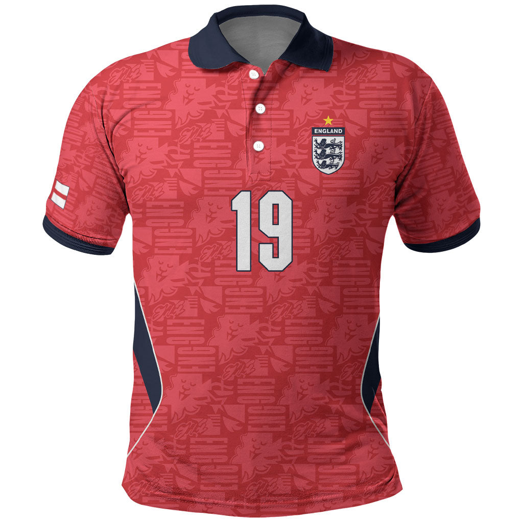 Custom World Football 2026 England Polo Shirt Three Lions Monogram Red Glory