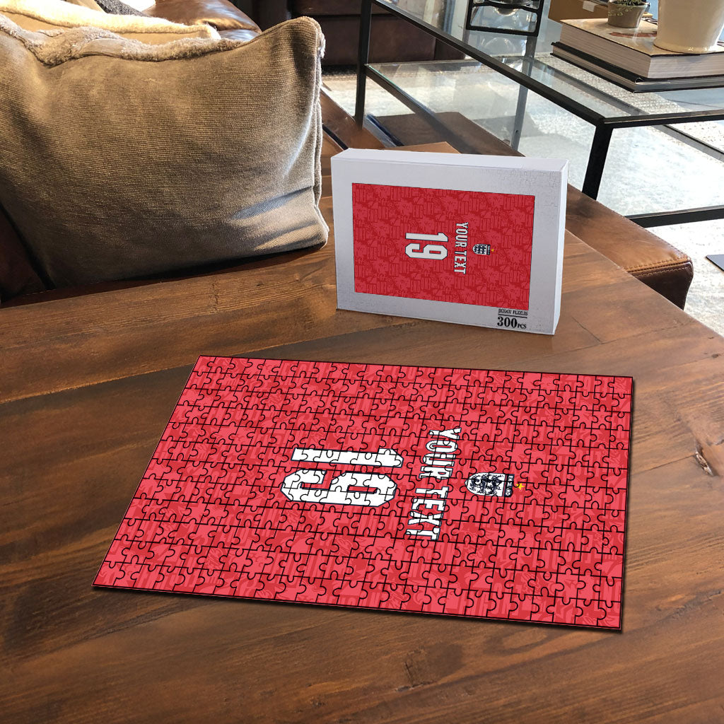 Custom World Football 2026 England Puzzle Three Lions Monogram Red Glory