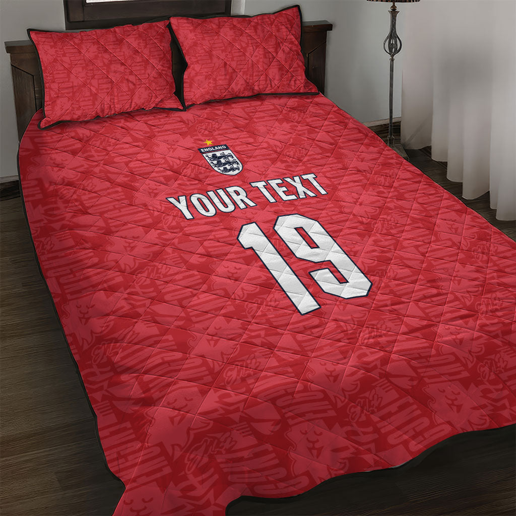 Custom World Football 2026 England Quilt Bed Set Three Lions Monogram Red Glory
